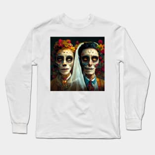 Day of the Dead wedding couple in bright colors. Long Sleeve T-Shirt